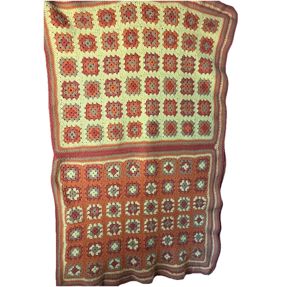 Vintage Rare Crochet Blanket Quilt Square Granny Square 65 X 76 Grannycore